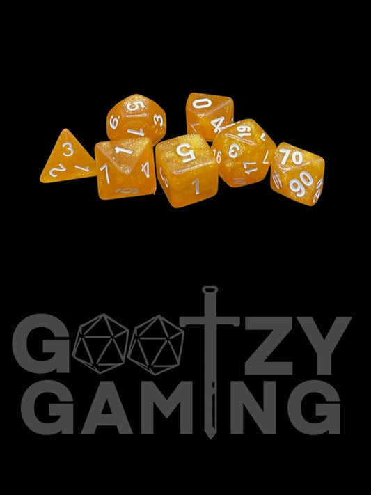 Orange Sparkle - Plastic Standard 7 Dice Set - D&D Dice - Gootzy Gaming