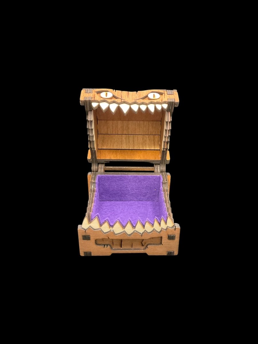 Premium Mimic Chest Cherrywood (Light Brown) Stain - Wooden Dice Box with Felt - Gootzy Gaming