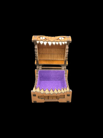 Premium Mimic Chest Cherrywood (Light Brown) Stain - Wooden Dice Box with Felt - Gootzy Gaming