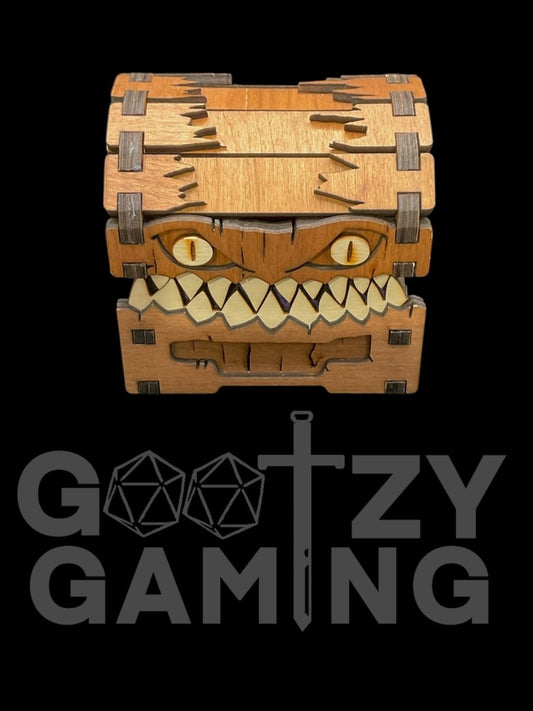 Premium Mimic Chest Cherrywood (Light Brown) Stain - Wooden Dice Box with Felt - Gootzy Gaming