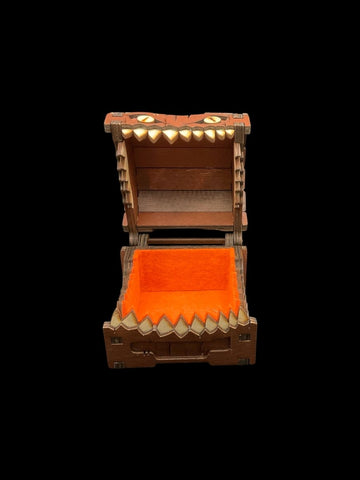 Premium Mimic Chest Congac (Brown Red) Stain - Wooden Dice Box with Felt - Gootzy Gaming