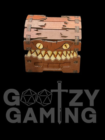 Premium Mimic Chest Congac (Brown Red) Stain - Wooden Dice Box with Felt - Gootzy Gaming