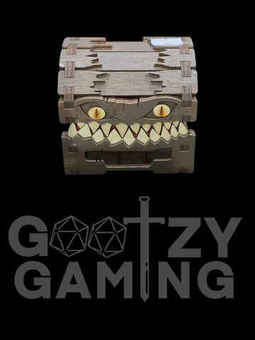 Premium Mimic Chest Kona (Dark Brown) Stain - Wooden Dice Box with Felt - Gootzy Gaming