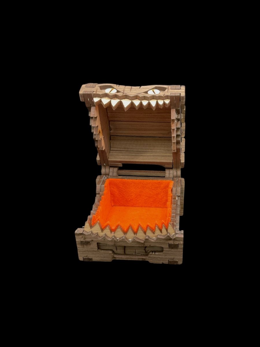 Premium Mimic Chest Specialty Stain - Wooden Dice Box with Felt - Gootzy Gaming