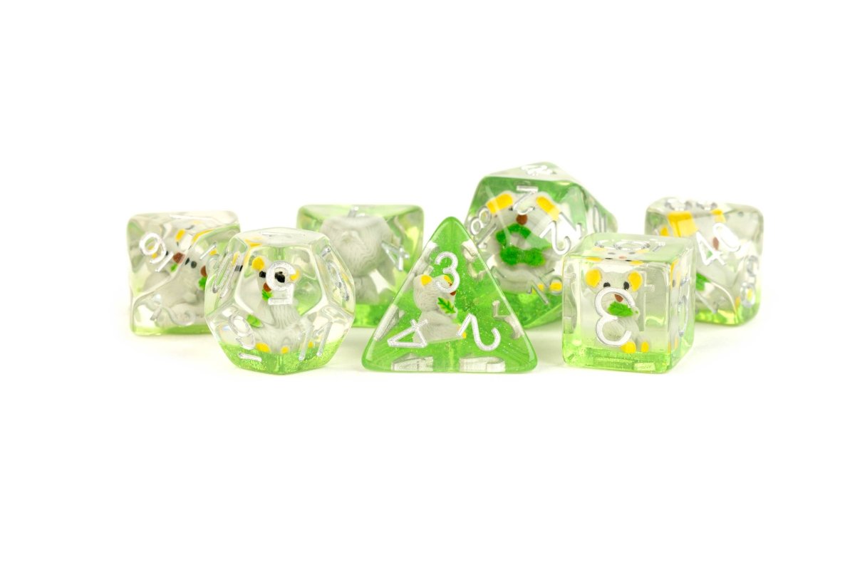 Resin Dice with Inclusions - 16mm 7 Dice Set - Koala - Gootzy Gaming
