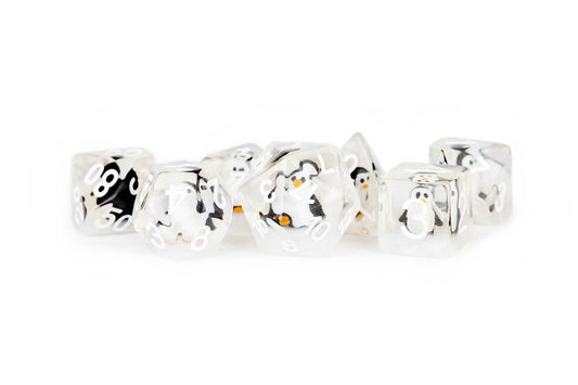 Resin Dice with Inclusions - 16mm 7 Dice Set - Penguin - Gootzy Gaming
