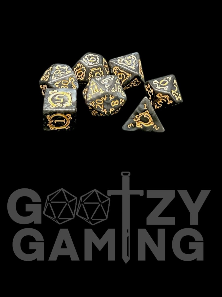 Royal Black - Plastic Standard 7 Dice Set - D&D Dice - Gootzy Gaming