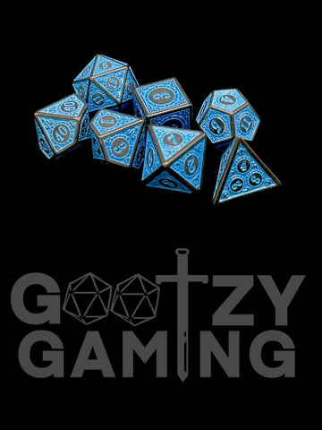 Runic Blue - Plastic Standard 7 Dice Set - D&D Dice - Gootzy Gaming