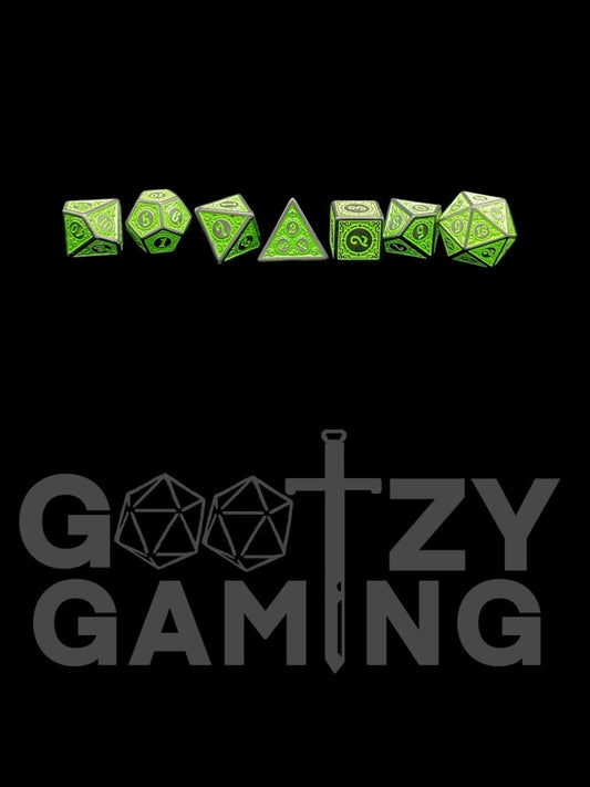 Runic Green - Plastic Standard 7 Dice Set - D&D Dice - Gootzy Gaming