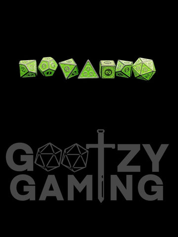 Runic Green - Plastic Standard 7 Dice Set - D&D Dice - Gootzy Gaming