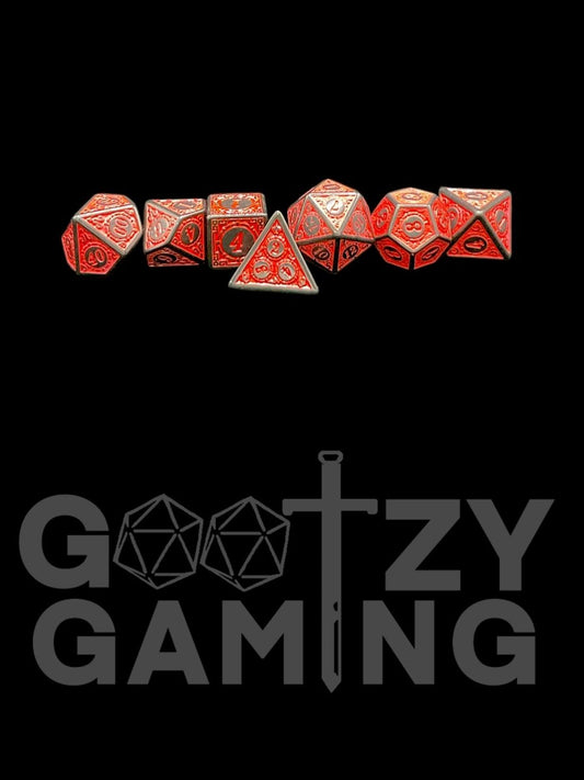 Runic Red - Plastic Standard 7 Dice Set - D&D Dice - Gootzy Gaming