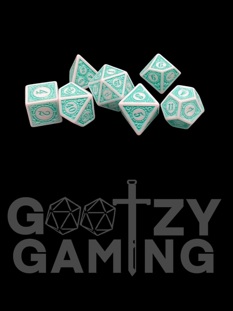 Runic Turquoise - Plastic Standard 7 Dice Set - D&D Dice - Gootzy Gaming