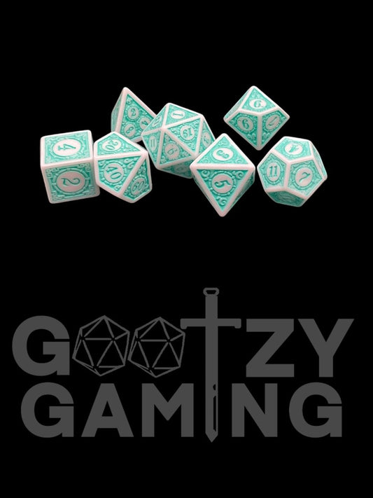 Runic Turquoise - Plastic Standard 7 Dice Set - D&D Dice - Gootzy Gaming