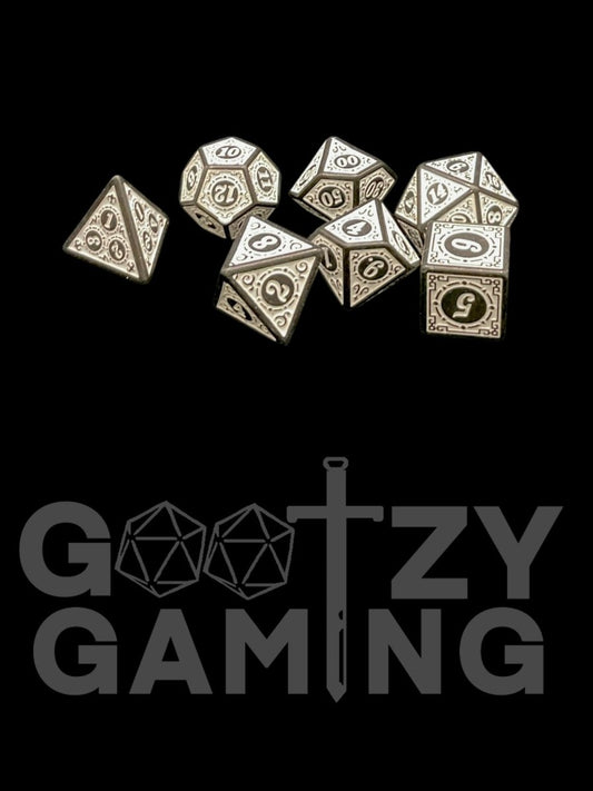 Runic White - Plastic Standard 7 Dice Set - D&D Dice - Gootzy Gaming