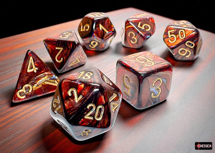 Scarab Blue Blood/Gold - Mega - hedral 7 Die Set - D&D Dice - Gootzy Gaming