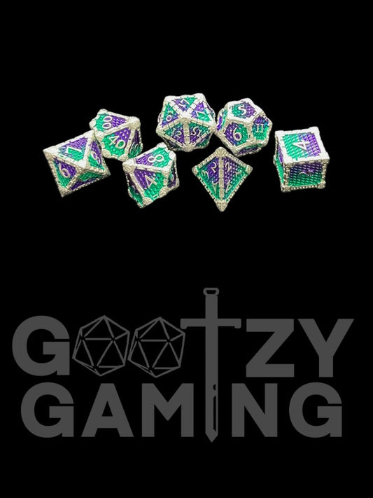 Sky Dragonscale - Metal 7 Dice Set - D&D Dice - Gootzy Gaming