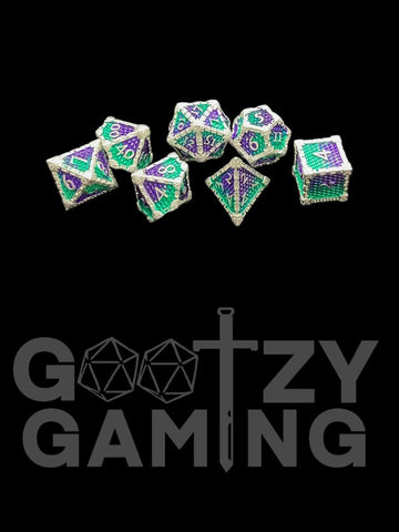 Sky Dragonscale - Metal 7 Dice Set - D&D Dice - Gootzy Gaming