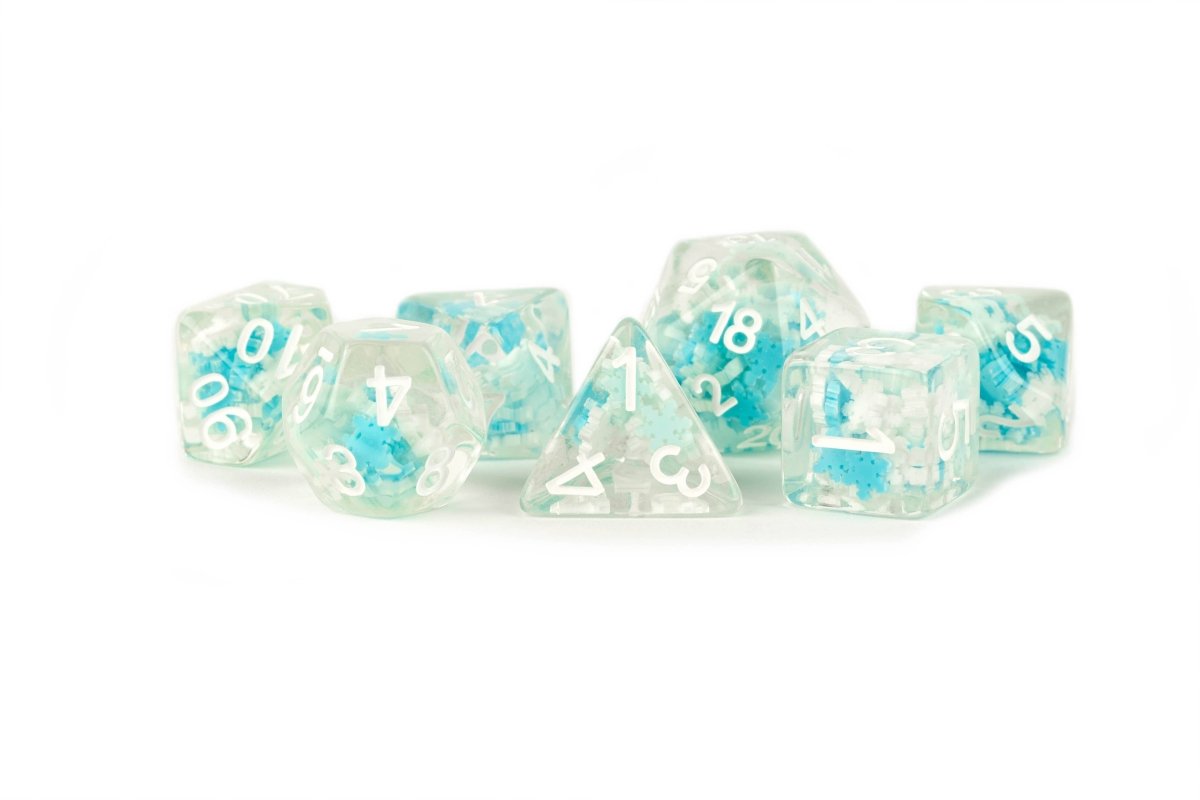 Snowflake - Inclusion Resin Standard 7 Dice Set - D&D Dice - Gootzy Gaming