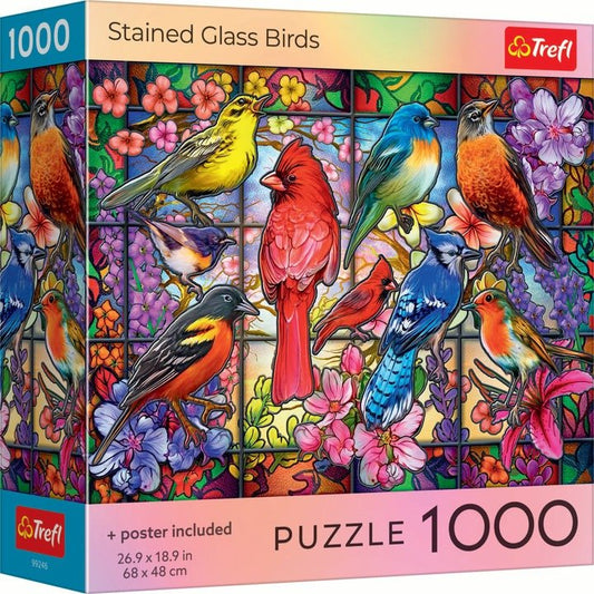 Stained Glass Birds 1000 Piece Puzzle - Gootzy Gaming