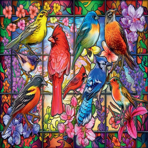 Stained Glass Birds 1000 Piece Puzzle - Gootzy Gaming