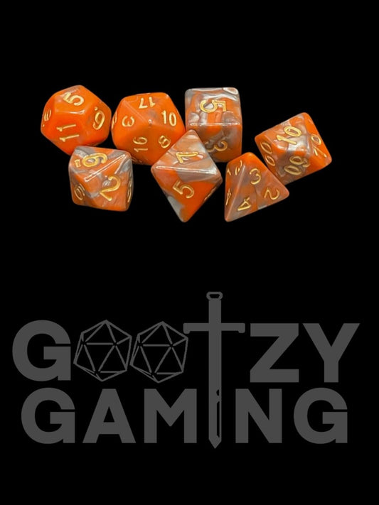 Sunset Metallic Swirl - Plastic Standard 7 Dice Set - D&D Dice - Gootzy Gaming