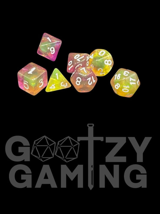 Super Sparkle Sunrise - Plastic Standard 7 Dice Set - D&D Dice - Gootzy Gaming