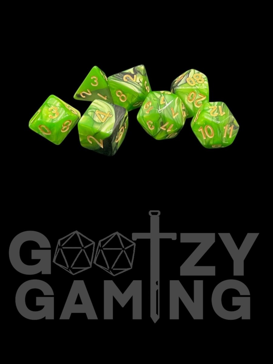 Toxic Metal Swirl - Plastic Standard 7 Dice Set - D&D Dice - Gootzy Gaming