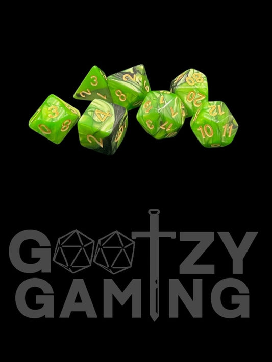 Toxic Metal Swirl - Plastic Standard 7 Dice Set - D&D Dice - Gootzy Gaming