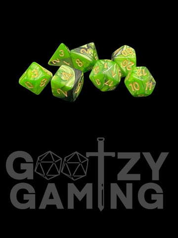Toxic Metal Swirl - Plastic Standard 7 Dice Set - D&D Dice - Gootzy Gaming