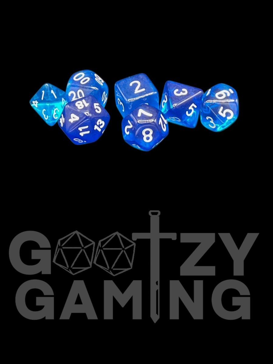 Transparent Blue - Plastic Standard 7 Dice Set - D&D Dice - Gootzy Gaming