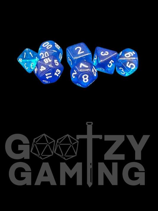 Transparent Blue - Plastic Standard 7 Dice Set - D&D Dice - Gootzy Gaming