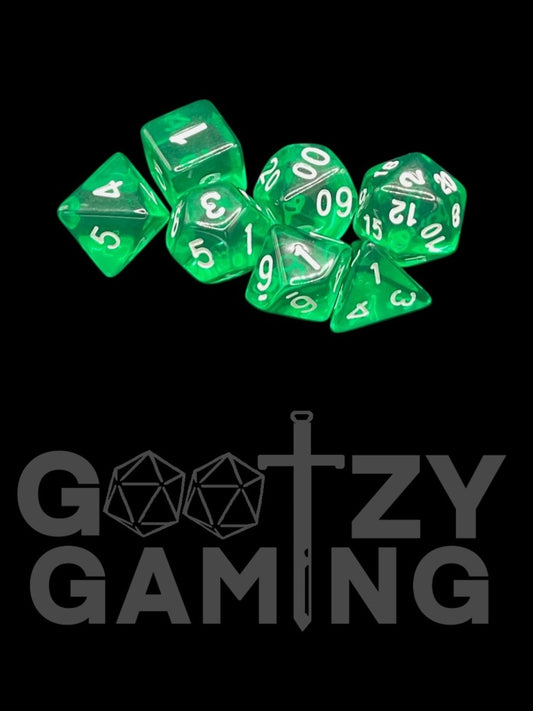 Transparent Green - Plastic Standard 7 Dice Set - D&D Dice - Gootzy Gaming