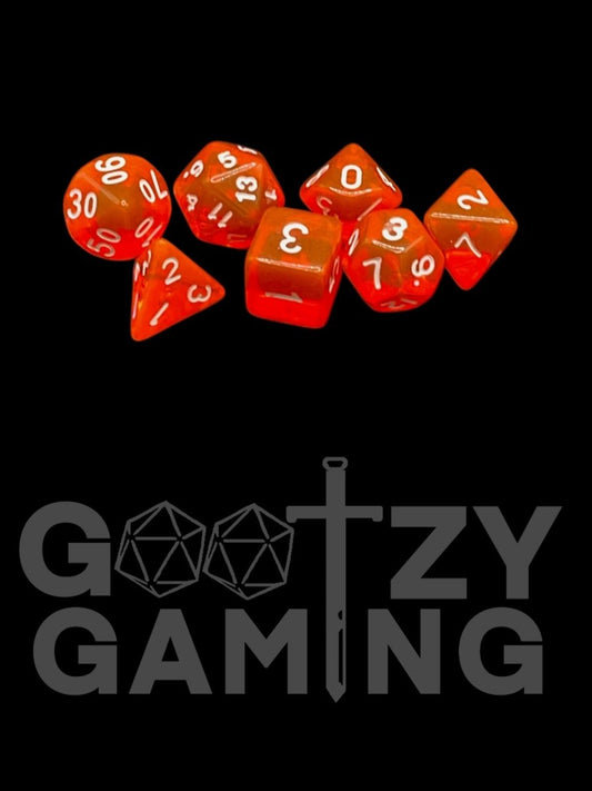 Transparent Orange - Plastic Standard 7 Dice Set - D&D Dice - Gootzy Gaming