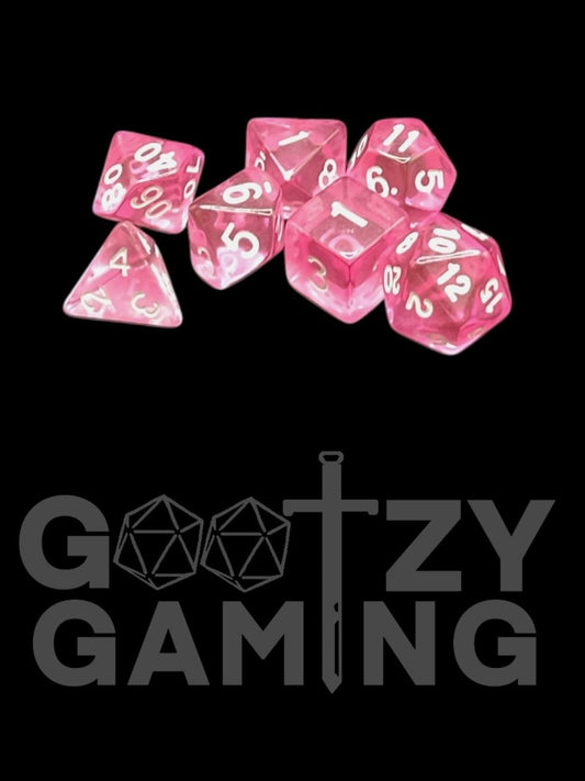 Transparent Pink - Plastic Standard 7 Dice Set - D&D Dice - Gootzy Gaming