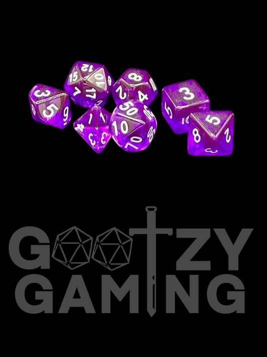 Transparent Purple - Plastic Standard 7 Dice Set - D&D Dice - Gootzy Gaming