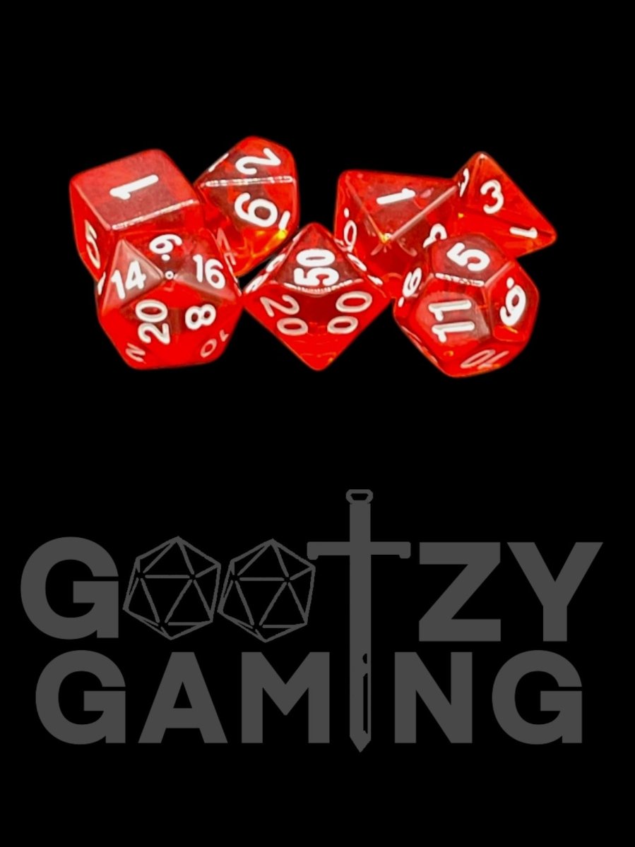 Transparent Red - Plastic Standard 7 Dice Set - D&D Dice - Gootzy Gaming