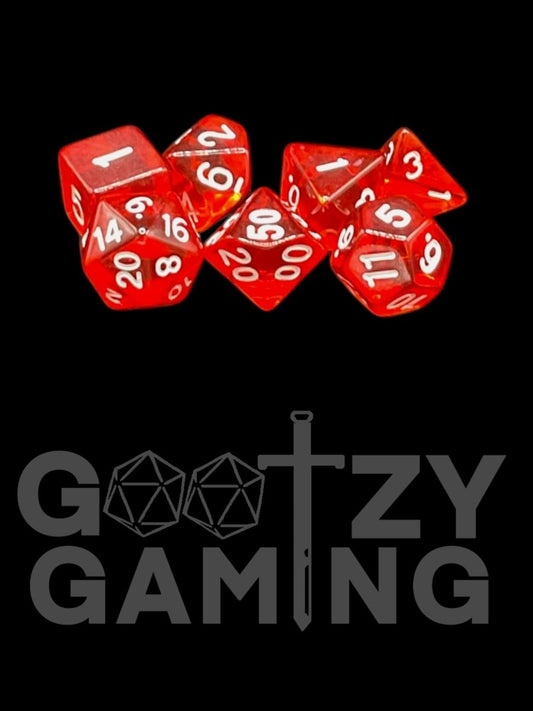Transparent Red - Plastic Standard 7 Dice Set - D&D Dice - Gootzy Gaming