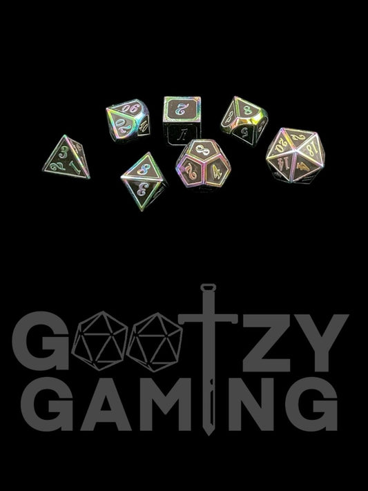 Vibranium Frame - Metal 7 Dice Set - D&D Dice - Gootzy Gaming