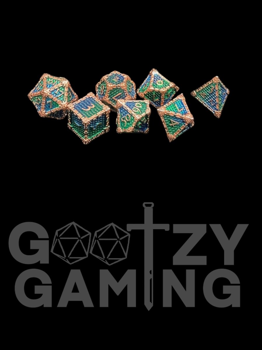 Water Dragonscale - Metal 7 Dice Set - D&D Dice - Gootzy Gaming