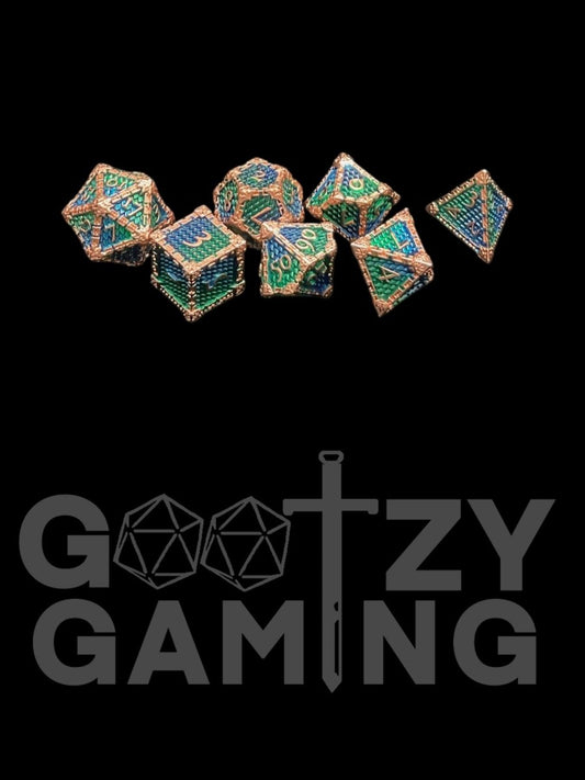 Water Dragonscale - Metal 7 Dice Set - D&D Dice - Gootzy Gaming