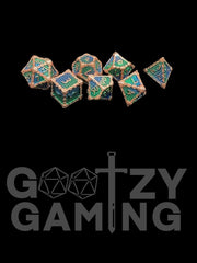 Water Dragonscale - Metal 7 Dice Set - D&D Dice - Gootzy Gaming