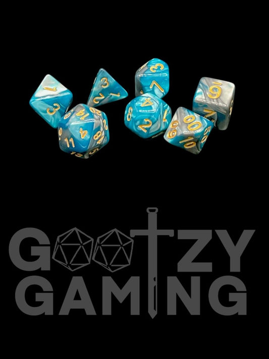 Water Metallic Swirl - Plastic Standard 7 Dice Set - D&D Dice - Gootzy Gaming
