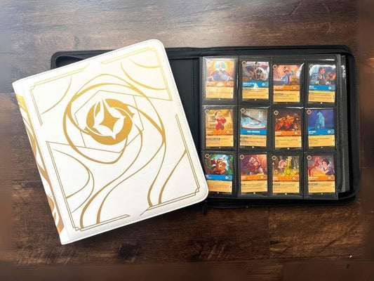 White Lorcana Lore Book Zippered TCG Storage Binder - 12 Pocket Side Loading 480 Card Capacity - Gootzy Gaming