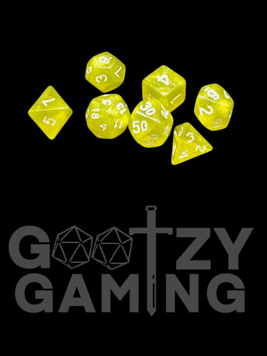 Yellow Sparkle - Plastic Standard 7 Dice Set - D&D Dice - Gootzy Gaming