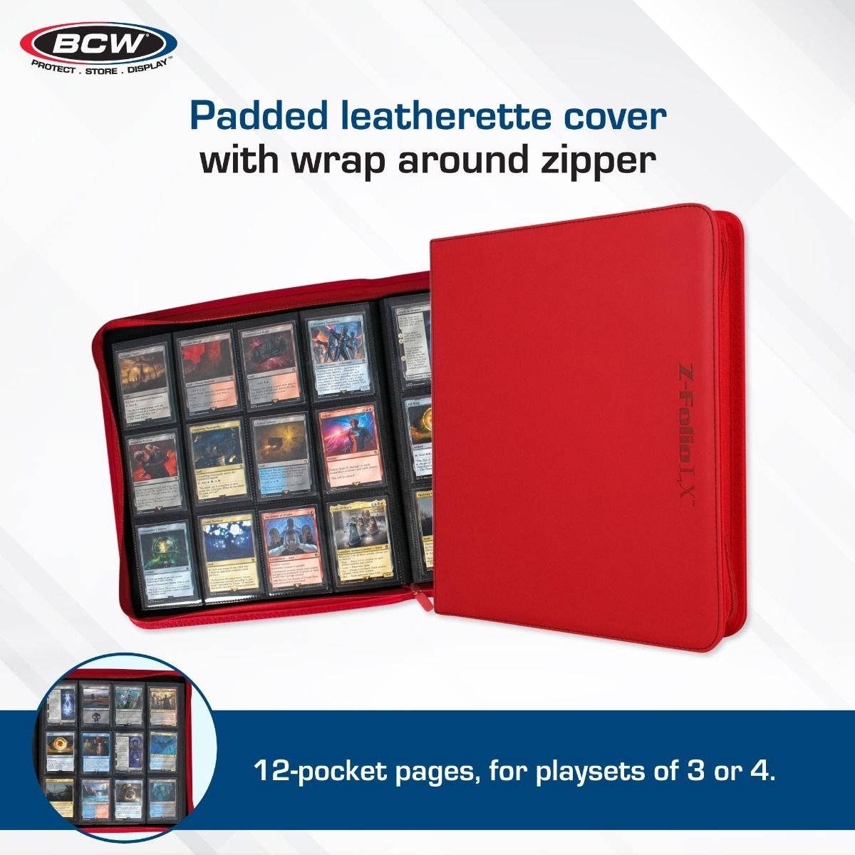 Z - Folio 12 Pocket Zippered LX Side Loading Binder - Red - Gootzy Gaming