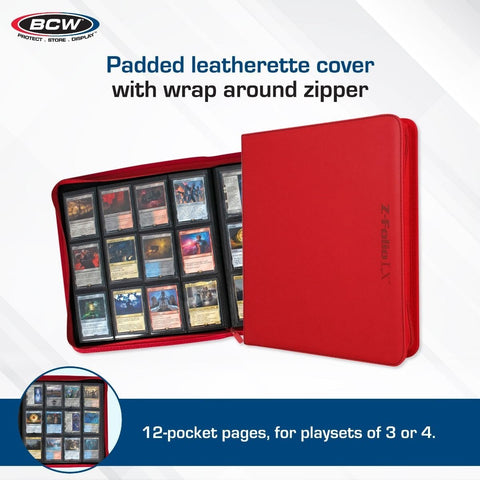 Z - Folio 12 Pocket Zippered LX Side Loading Binder - Red - Gootzy Gaming