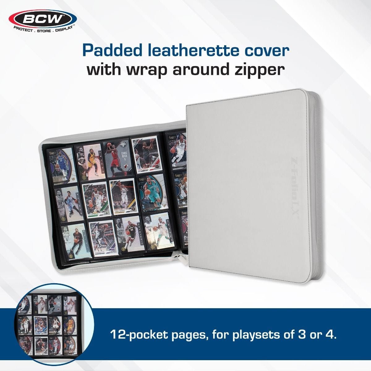 Z - Folio 12 Pocket Zippered LX Side Loading Binder - White - Gootzy Gaming