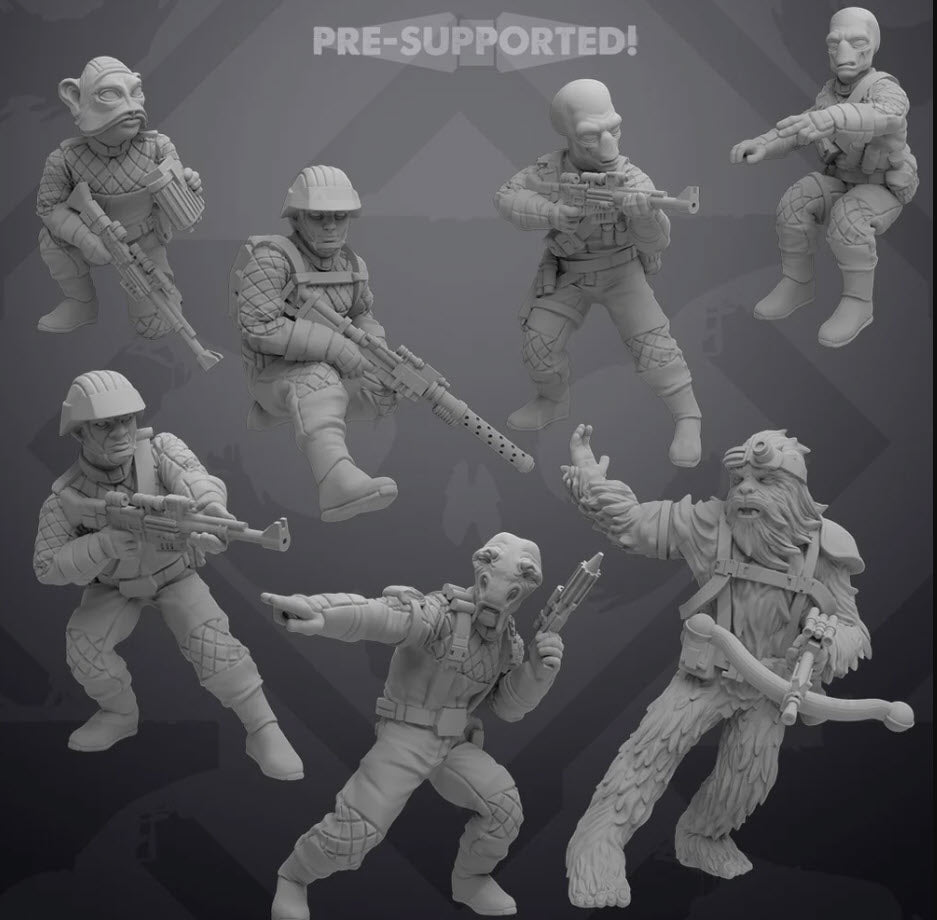 AA5 Party Bus Crew - 7 Miniature All In Bundle - SW Legion Compatible (38 - 40mm tall) Resin 3D Print - Skullforge Studios - Gootzy Gaming