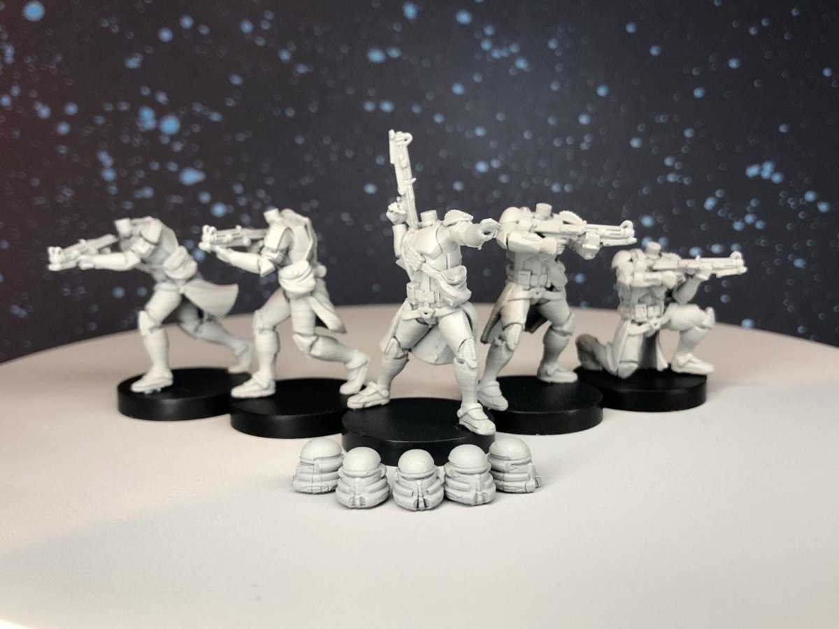 Airborne Clone Trooper Squad - 5 Mini Bundle - SW Legion Compatible (38 - 40mm tall) Multi - Piece Resin 3D Print - Dark Fire Designs - Gootzy Gaming