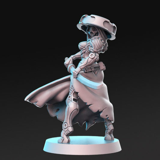 Akane, Cyborg Katana Samurai - Single Roleplaying Miniature for D&D or Pathfinder - 32mm Scale Resin 3D Print - RN EStudios - Gootzy Gaming